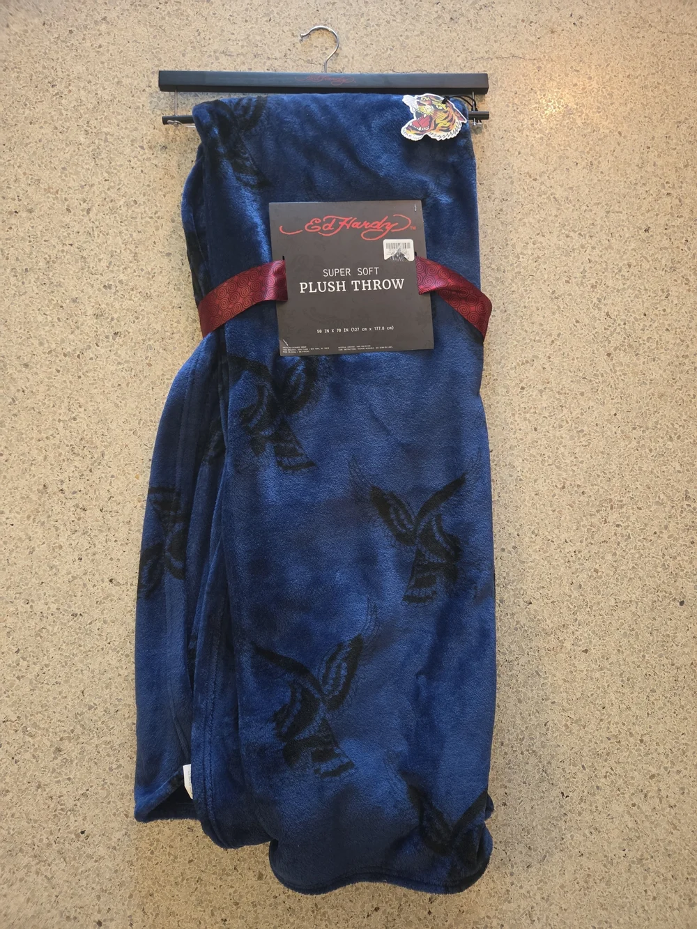 New Ed Hardy Plush Throw Blanket Deep Navy Black Eagle Tatoo Print 50 X 70 In